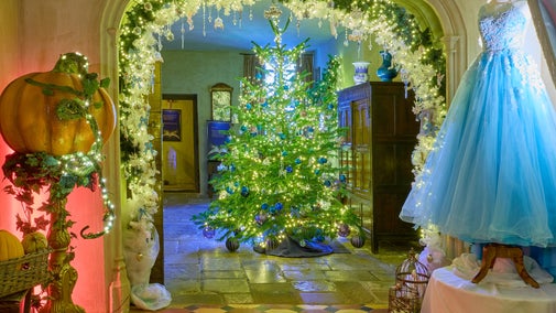 Inside the house decorated for Christmas in the style of Cinderella's house